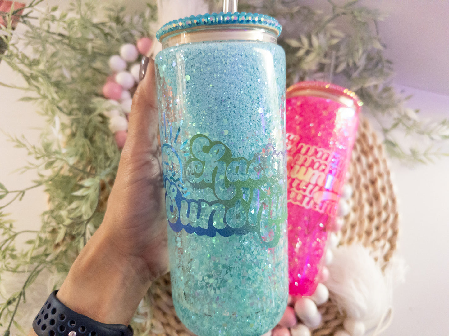 Summer Snow Globe Glass Can| Summer Vibes Glass Can