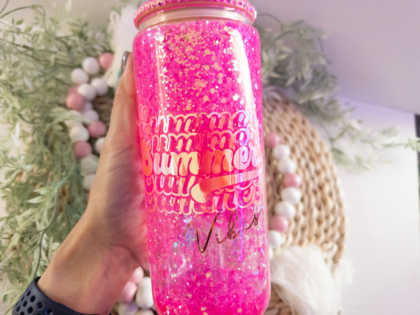 Summer Snow Globe Glass Can| Summer Vibes Glass Can