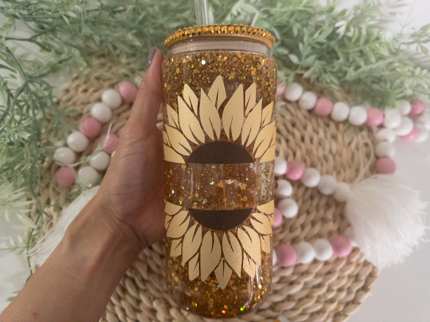 Sunflower Snow Globe Glass Can