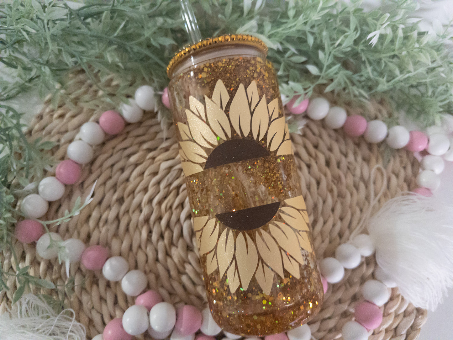 Sunflower Snow Globe Glass Can