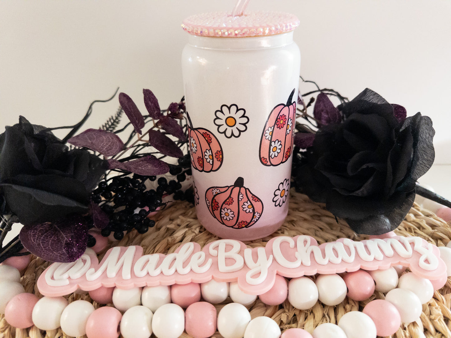 Cute Retro Boo Floral Glass Can|