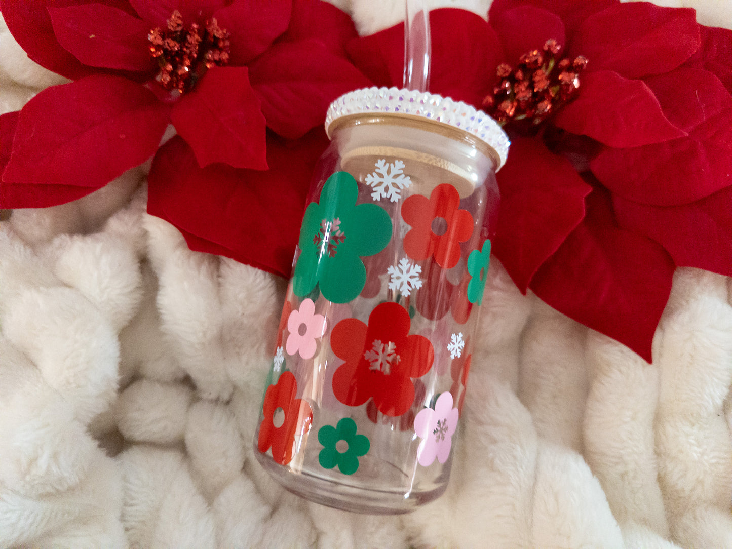 Retro Flower SnowFlakes Christmas Glass Can