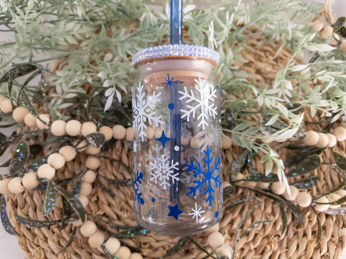 SnowFlakes Christmas Glass Can
