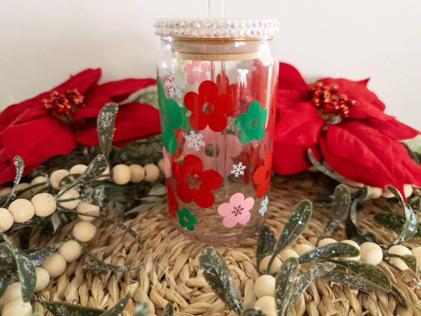 Retro Flower SnowFlakes Christmas Glass Can