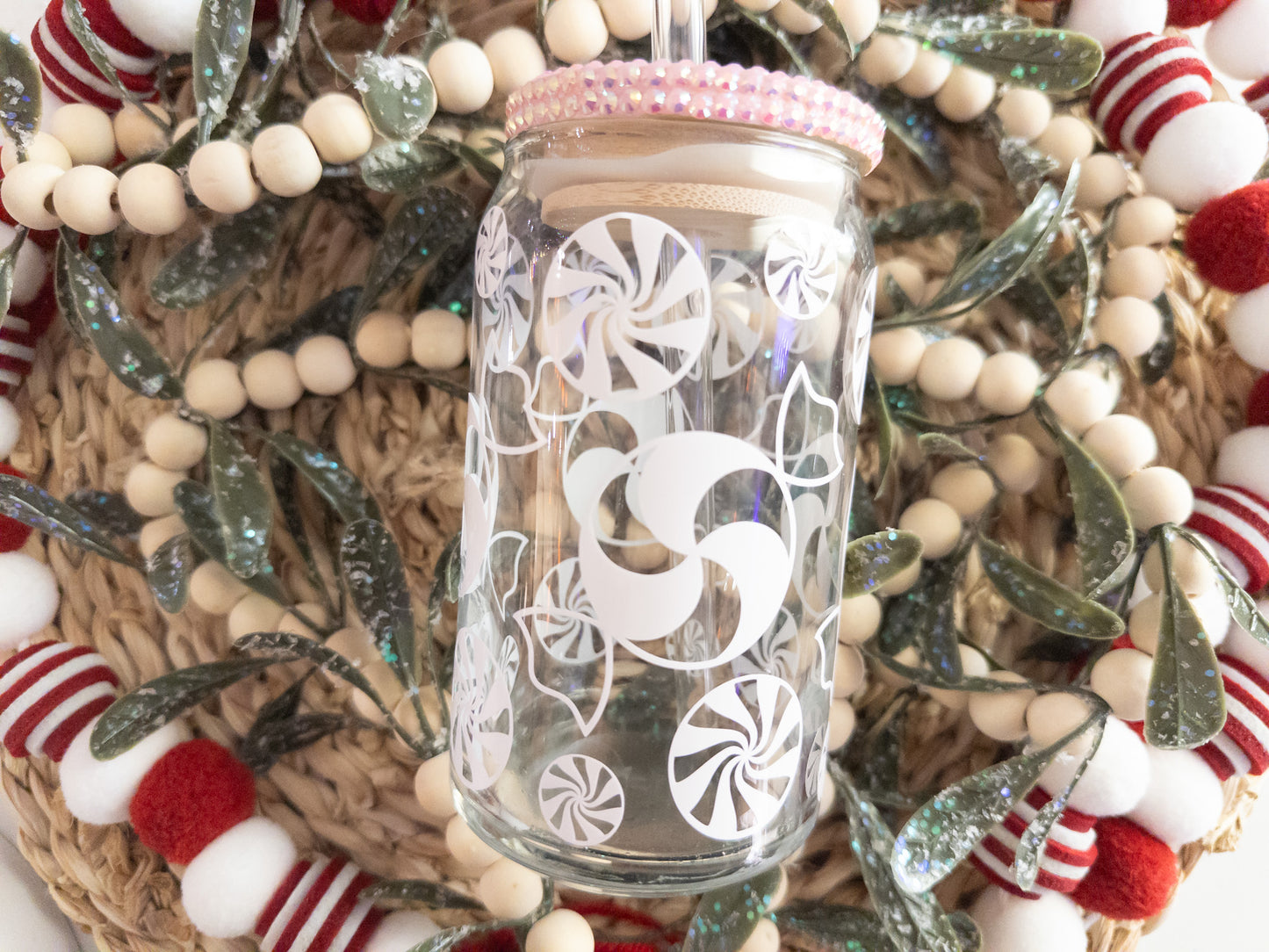 Peppermint Christmas Glass Can