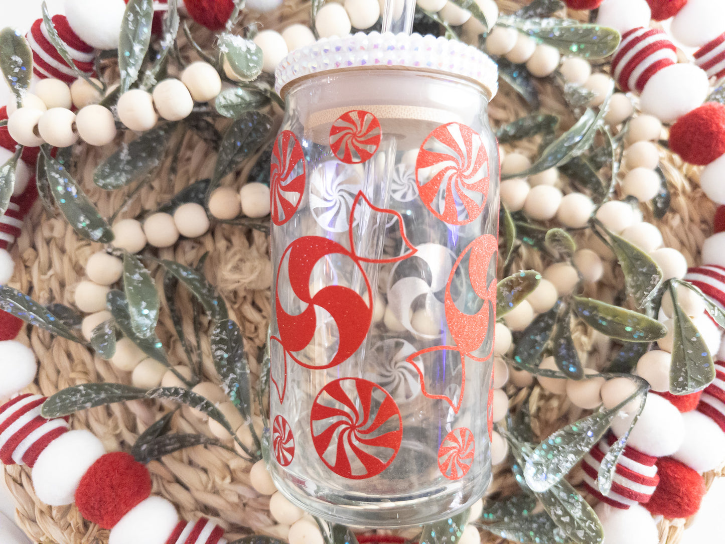 Peppermint Christmas Glass Can