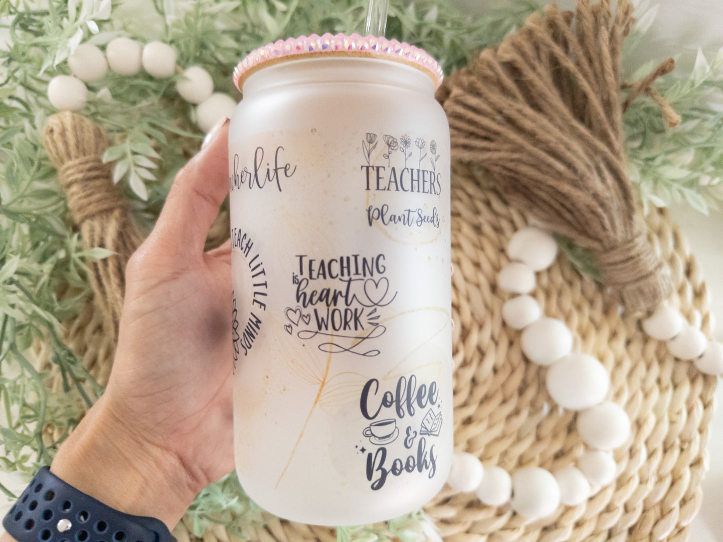 Teacher Affirmation Frosted Glass Can