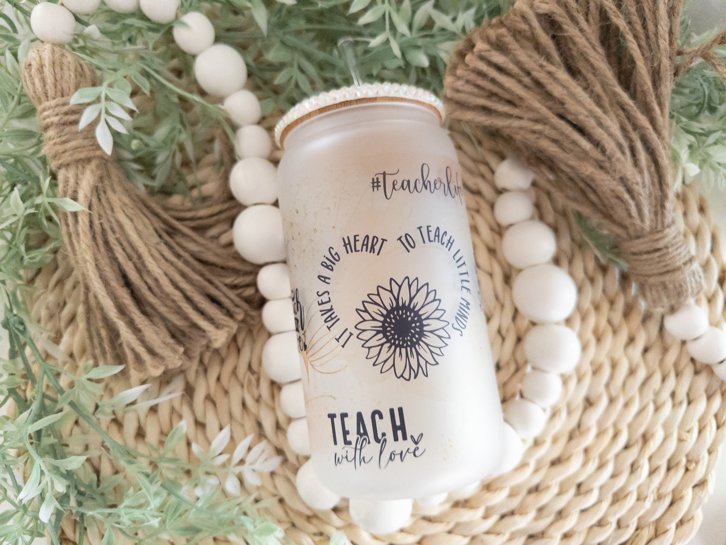 Teacher Affirmation Frosted Glass Can