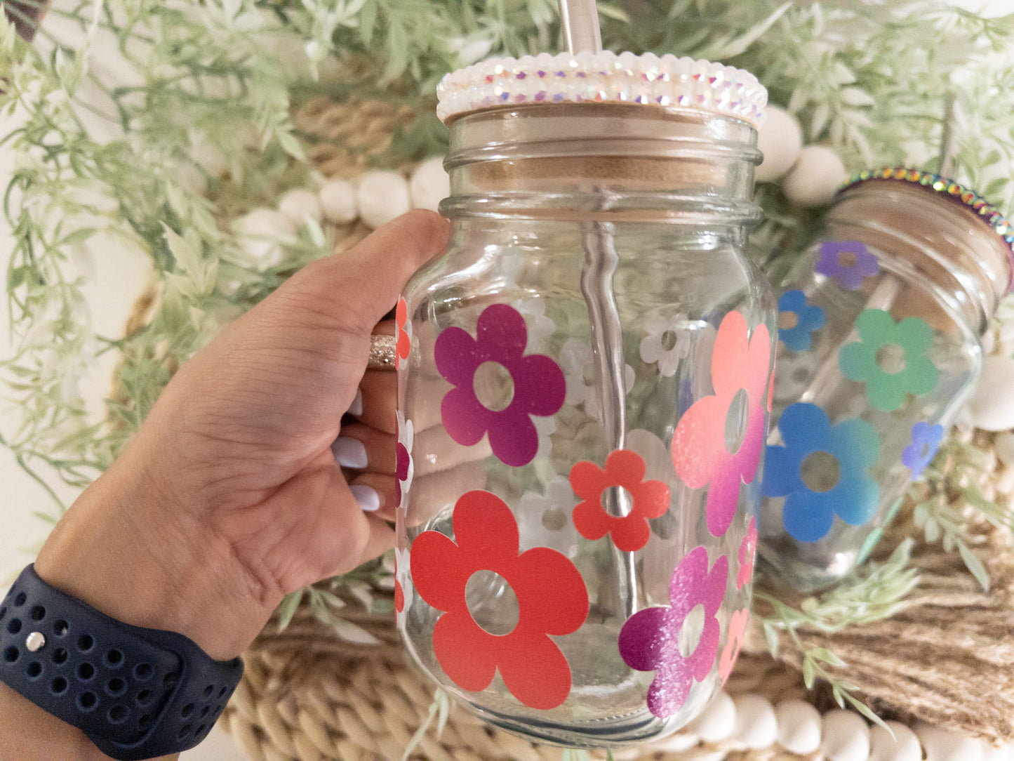 Retro Flower Mason Cup