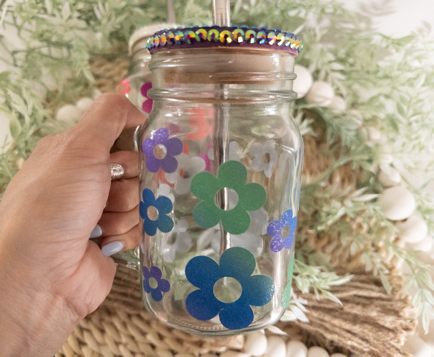 Retro Flower Mason Cup
