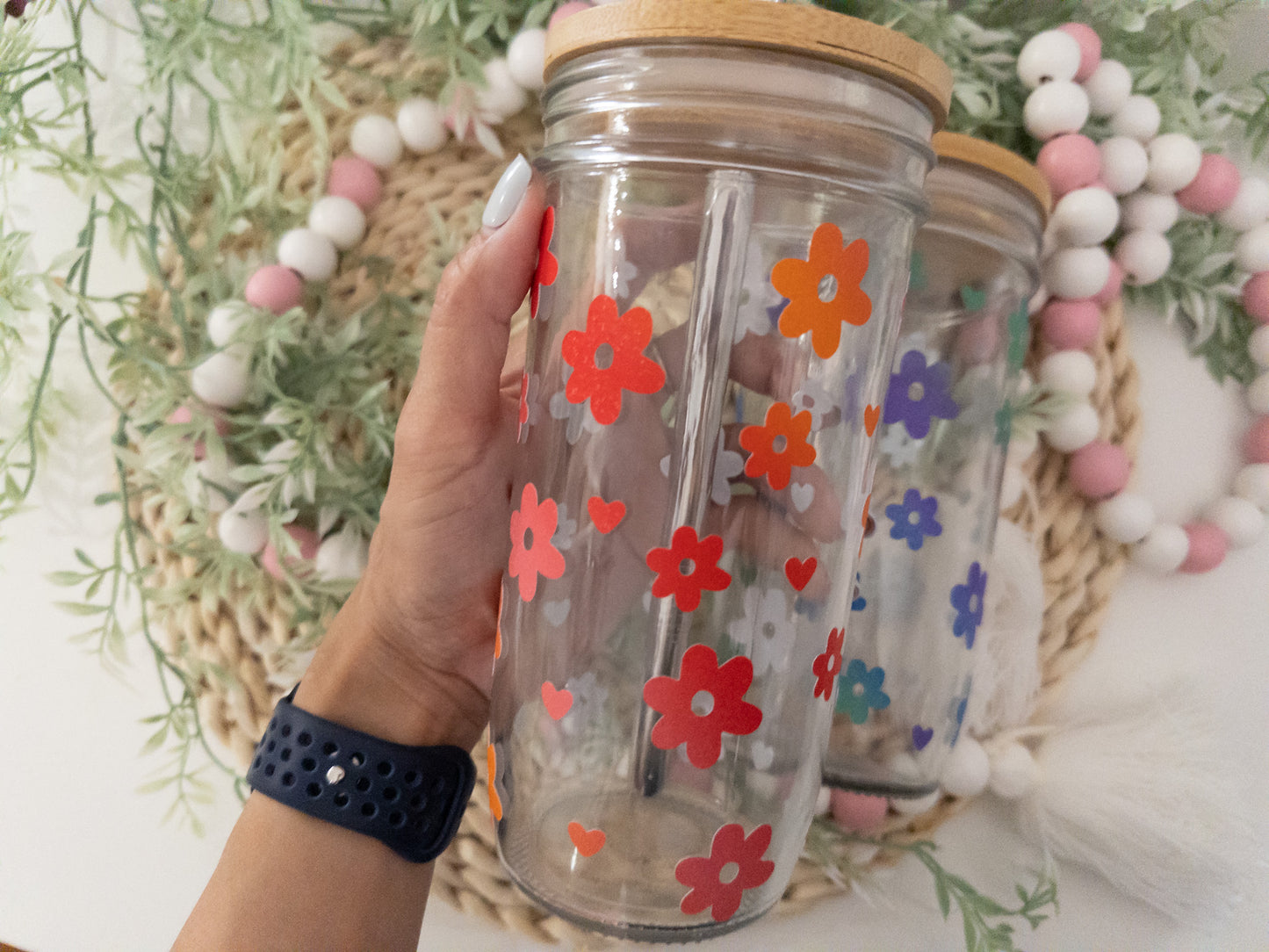 Retro Flower Mason Jar