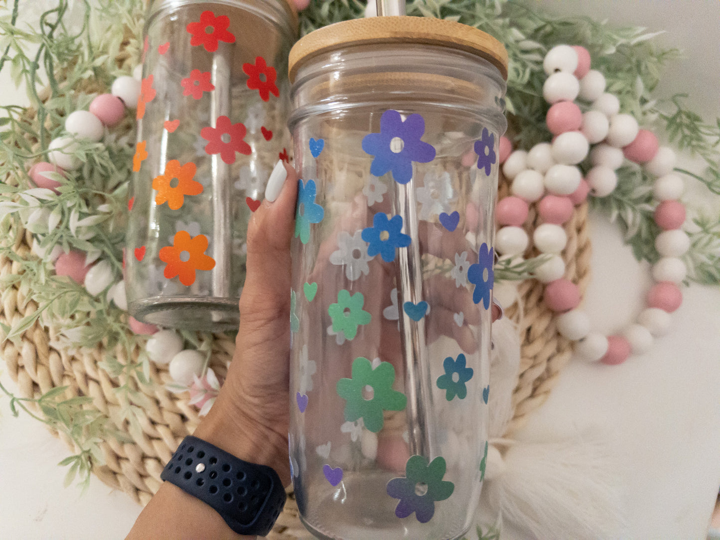 Retro Flower Mason Jar