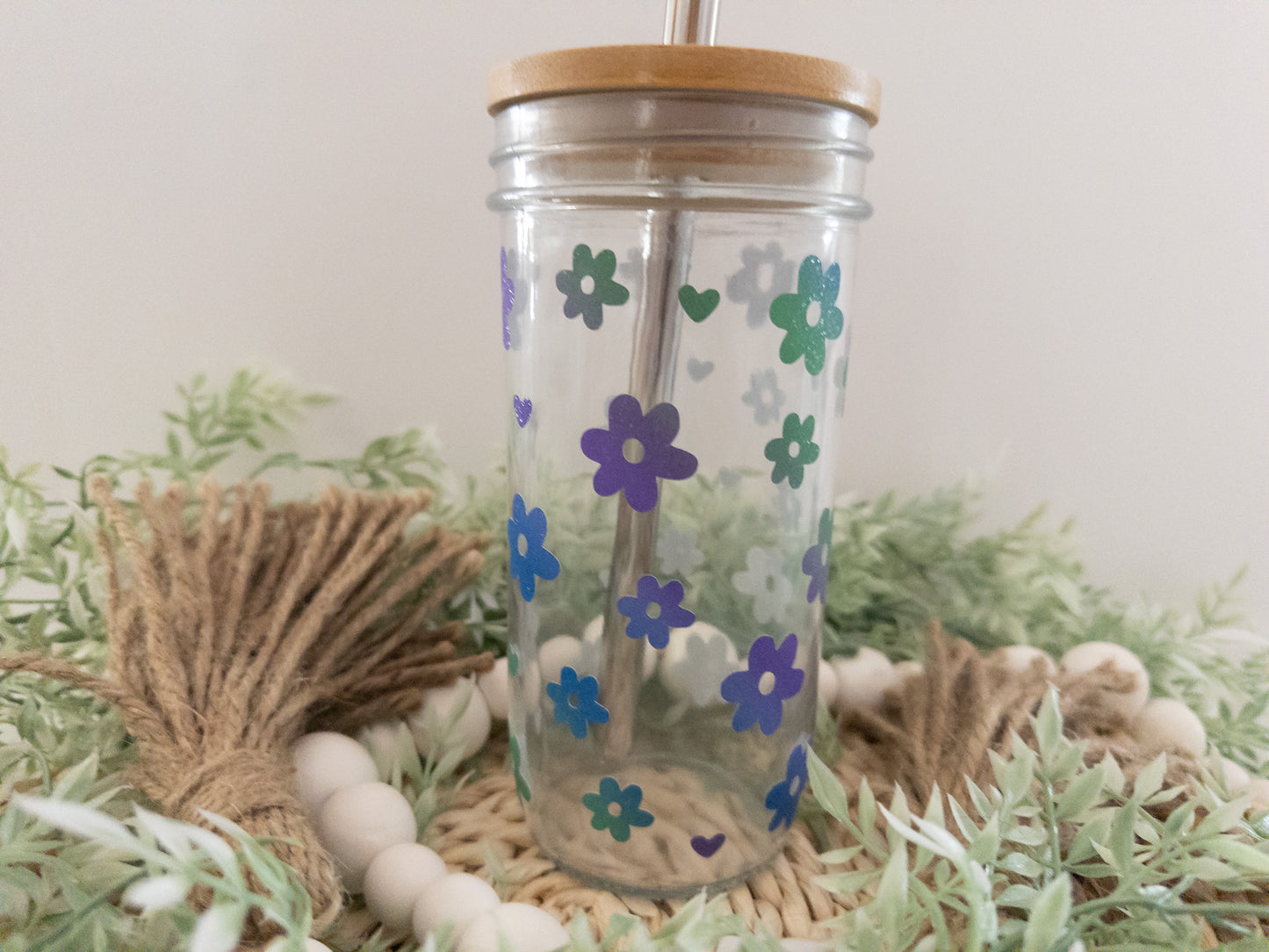 Retro Flower Mason Jar