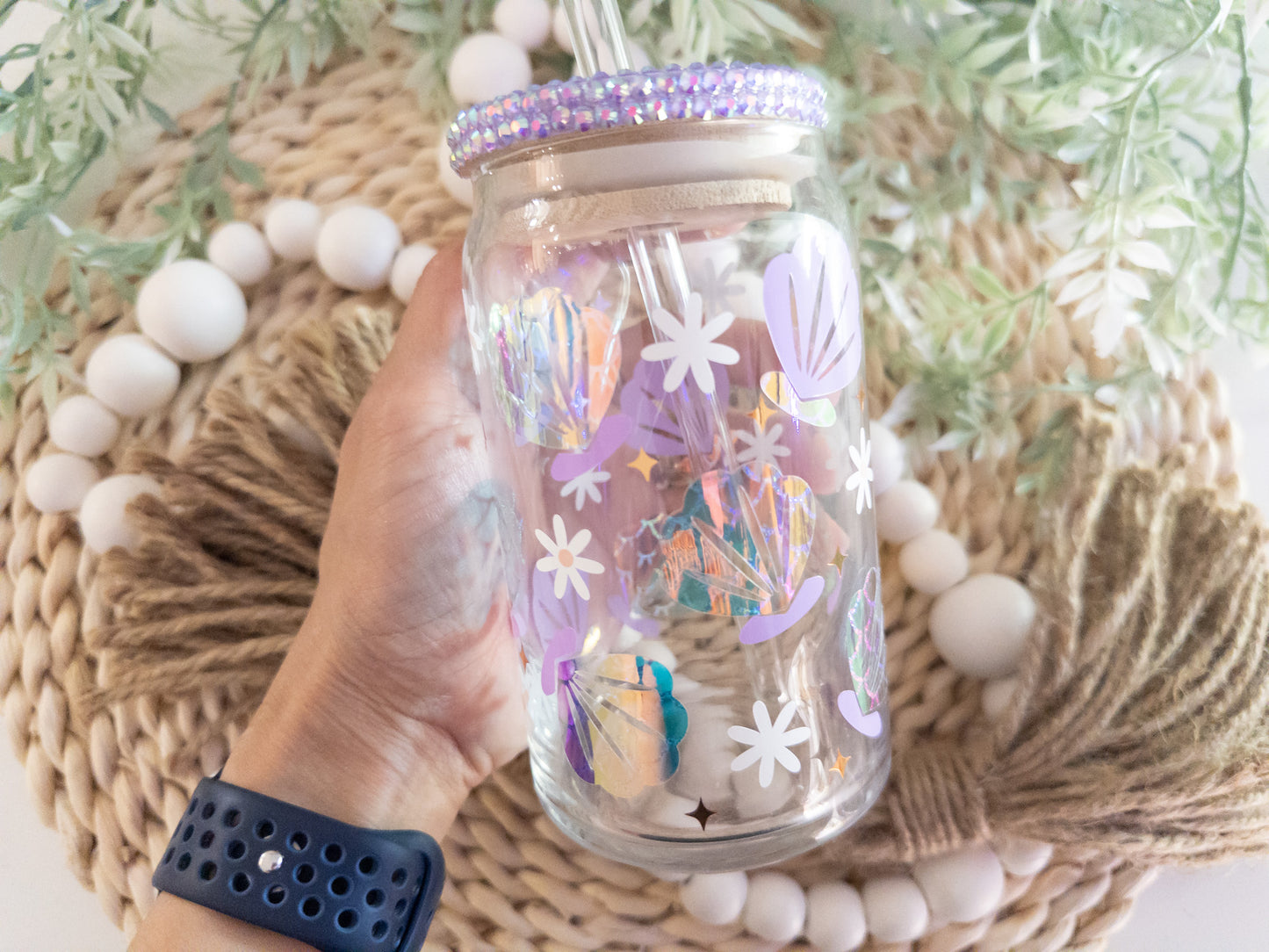 Sea Shell Glass Can