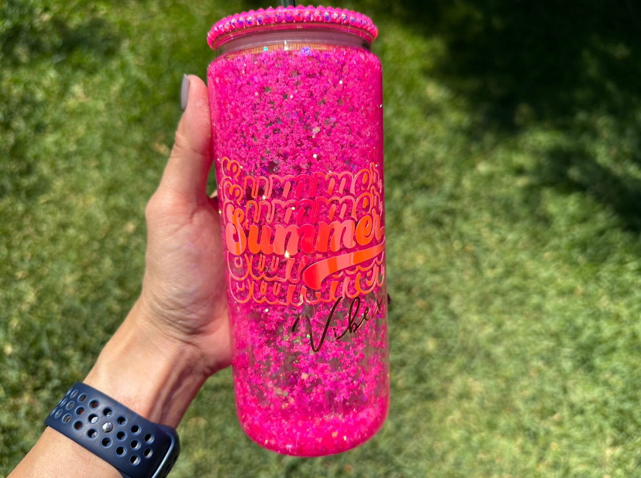 Summer Snow Globe Glass Can| Summer Vibes Glass Can