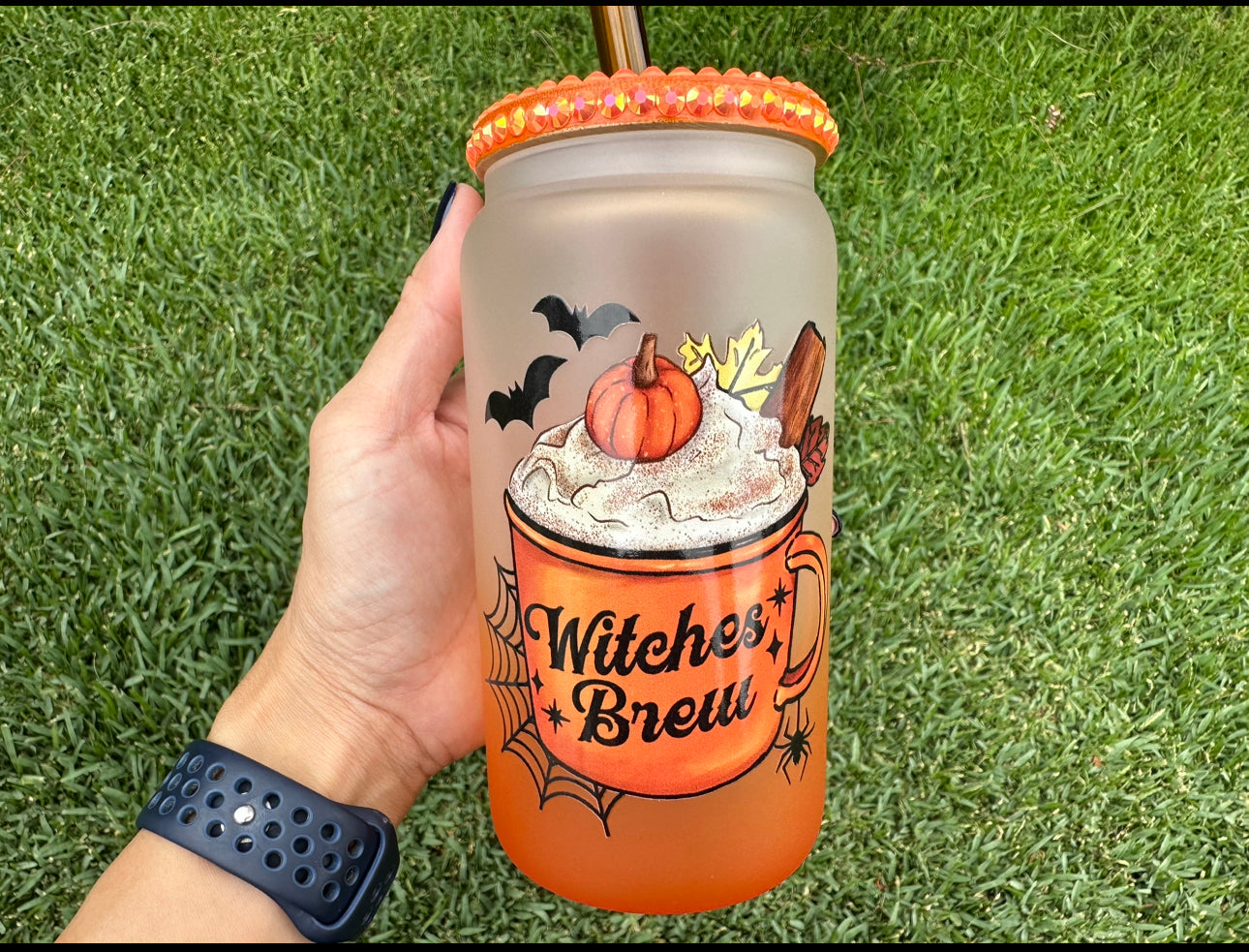 Witches Brew Glass Can| Halloween Glass Can