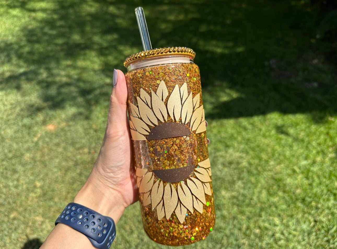 Sunflower Snow Globe Glass Can