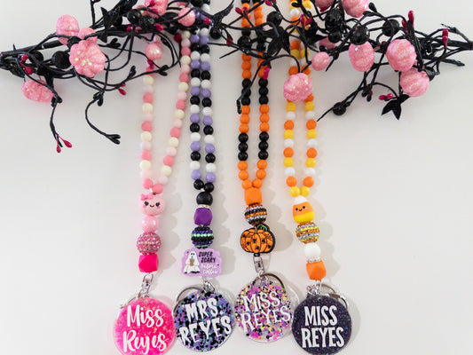 Halloween Lanyard| Spooky Lanyard, Candy Corn lanyard, Pink Pumpkin Lanyard,