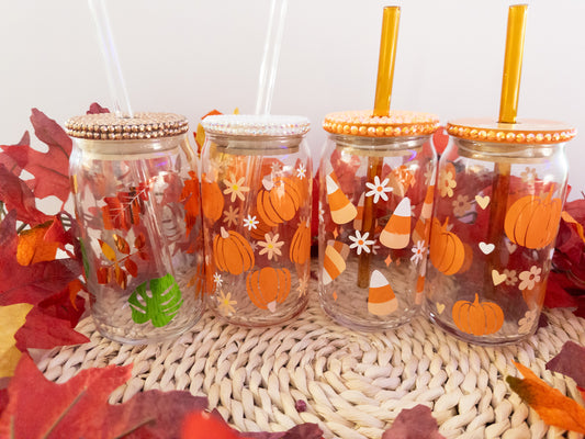 Fall Glass Can| Pumpkin Glass Can