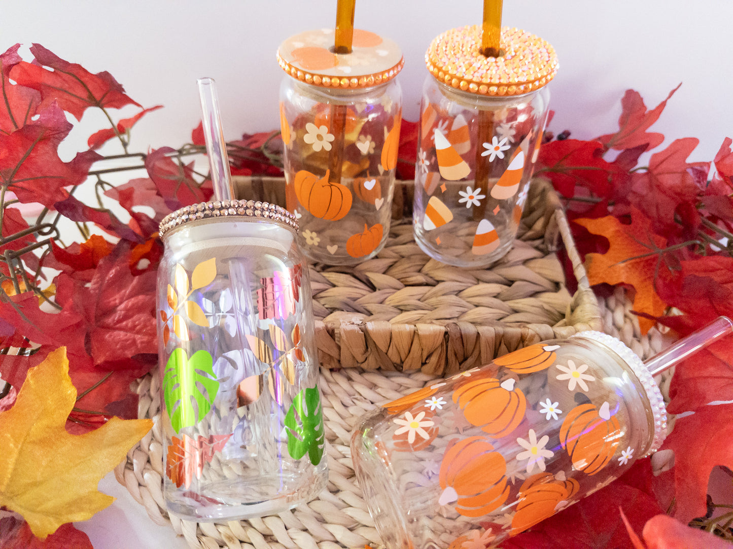 Fall Glass Can| Pumpkin Glass Can