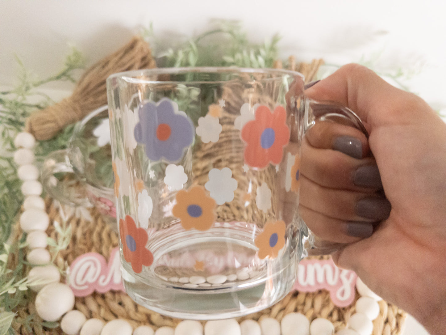 Clear Coffee Mug| Retro Flower Clear Coffee Mug