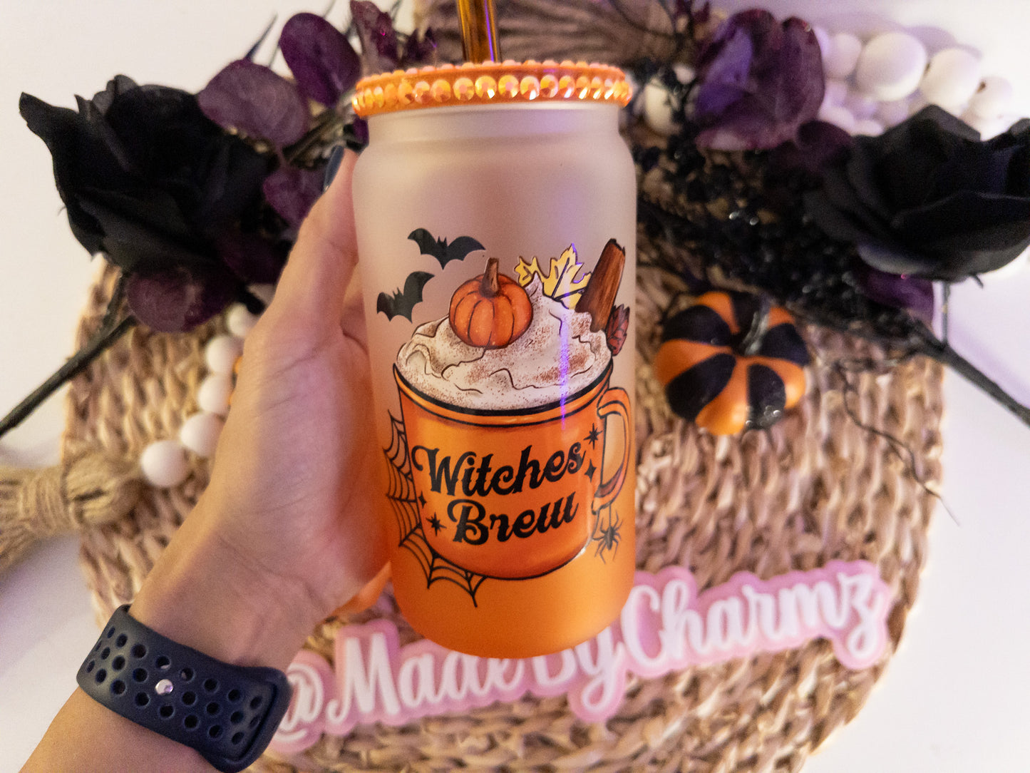 Witches Brew Glass Can| Halloween Glass Can