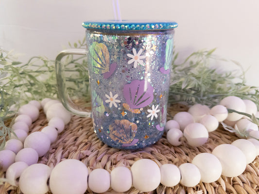 Snow Globe Glass Mug| Seashell Snow Globe Glass Mug