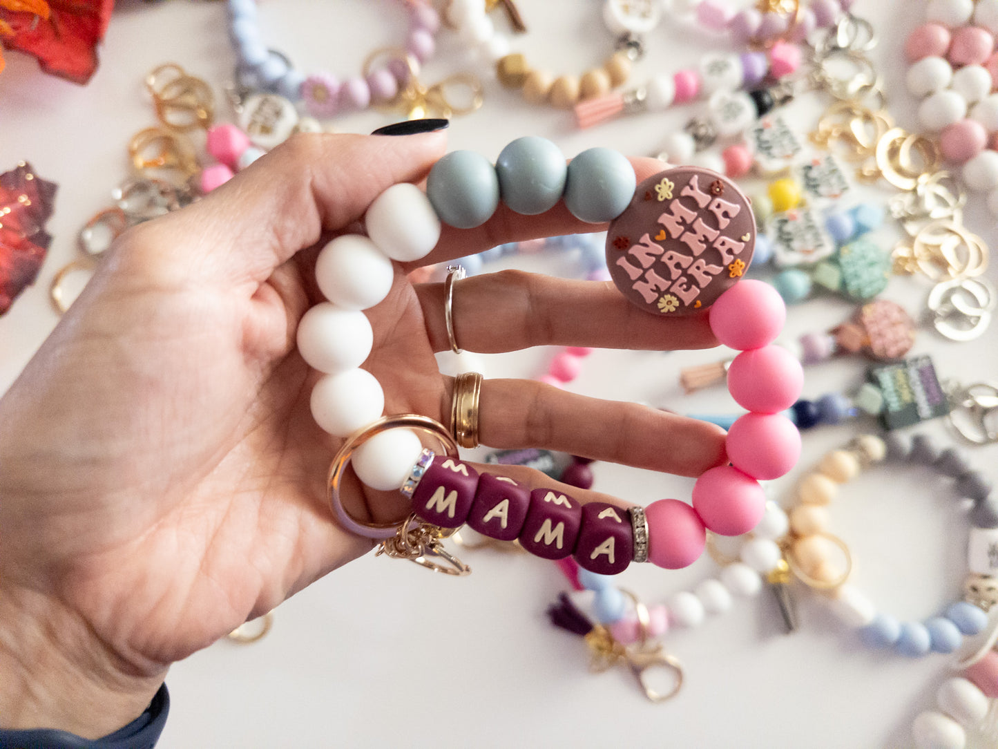 Mama Silicone Beads Keychain/Wristlet