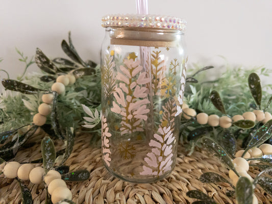Pink and Gold Christmas Tree Glass Can