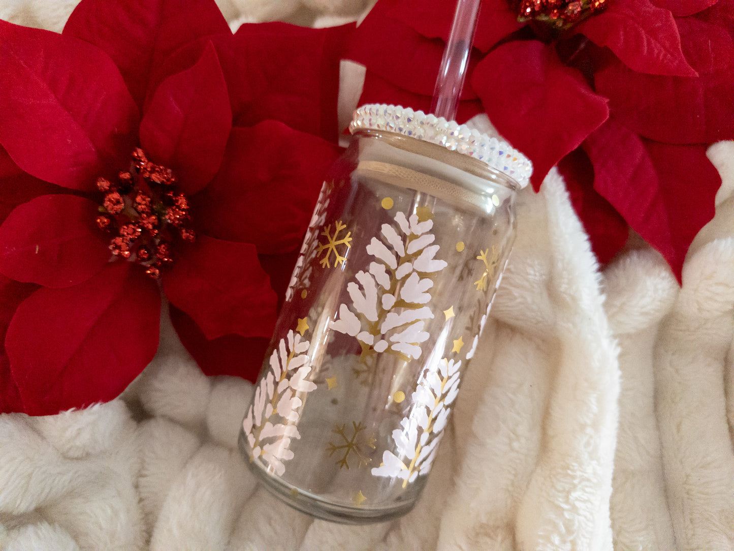 Pink and Gold Christmas Tree Glass Can