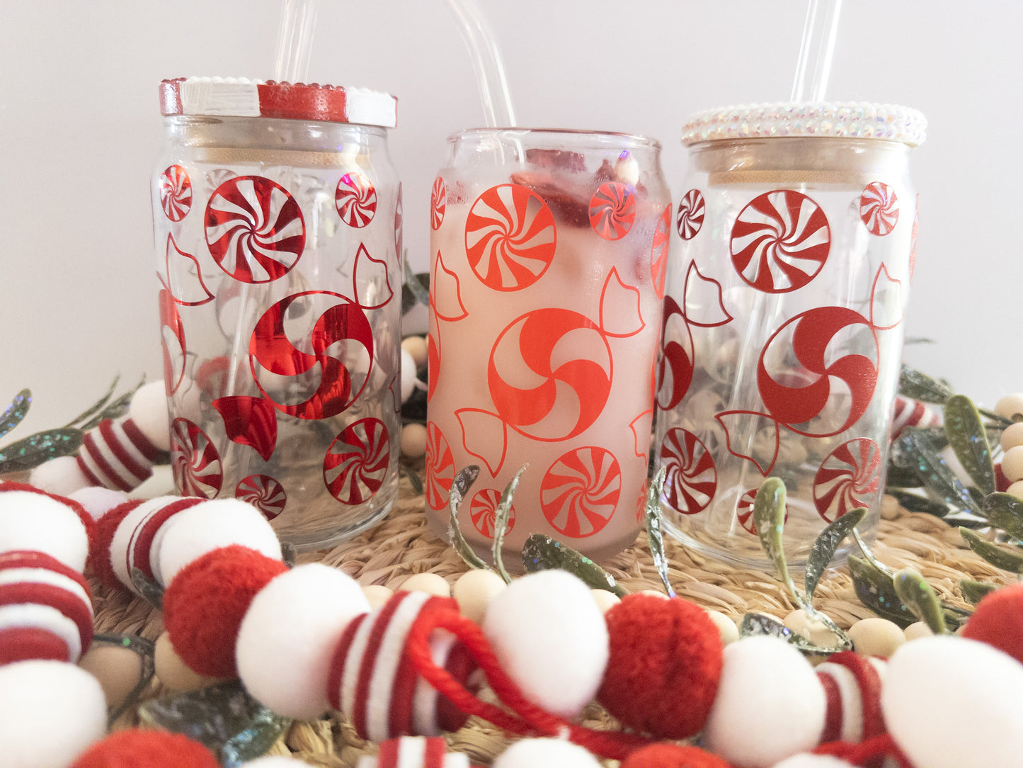 Peppermint Christmas Glass Can