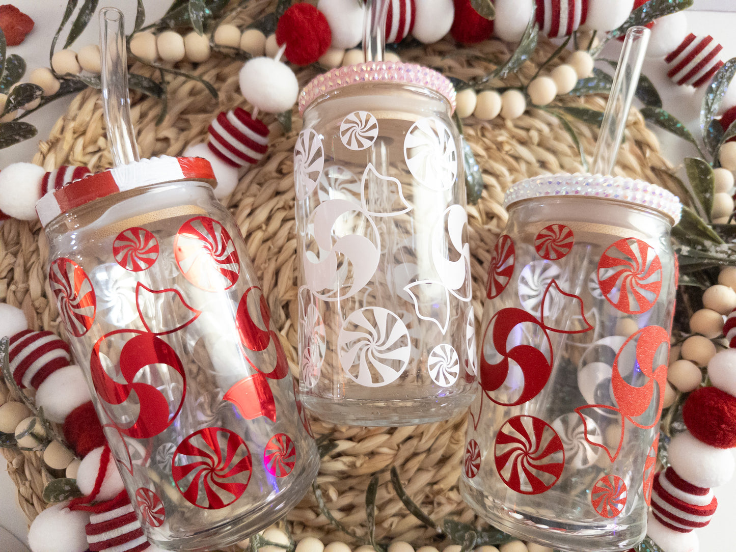 Peppermint Christmas Glass Can