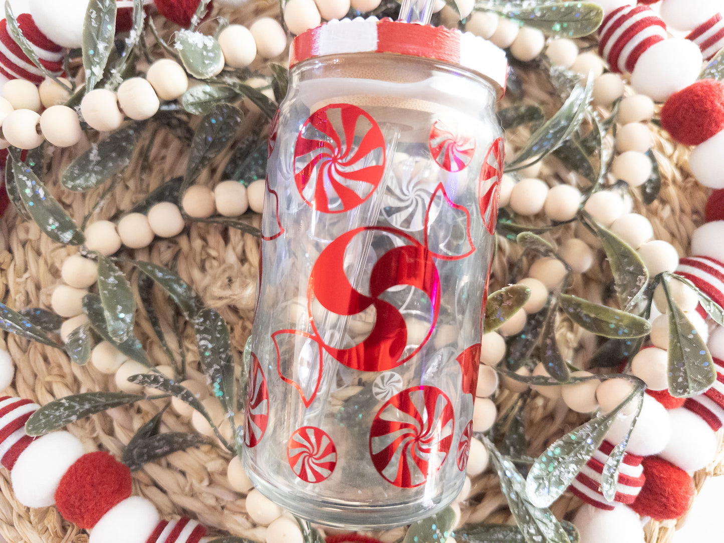 Peppermint Christmas Glass Can