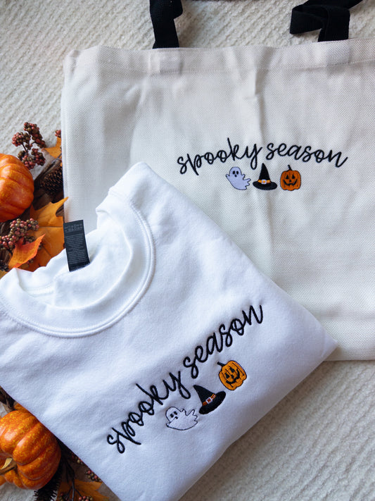 Embroidered Spooky Season Sweatshirt and Tote Bag