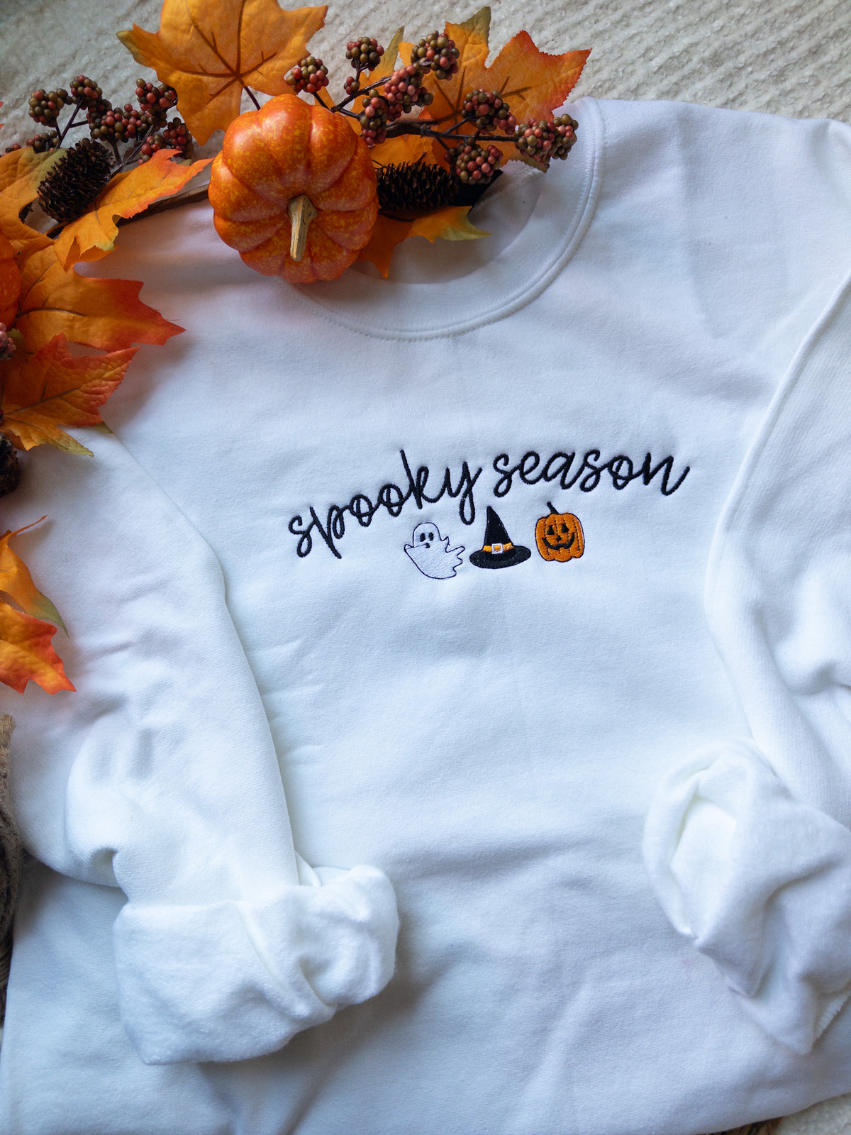 Embroidered Spooky Season Sweatshirt and Tote Bag