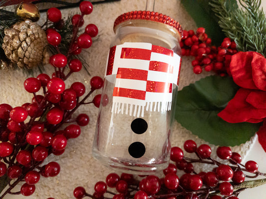 Snowman Scarf Christmas Glass Can