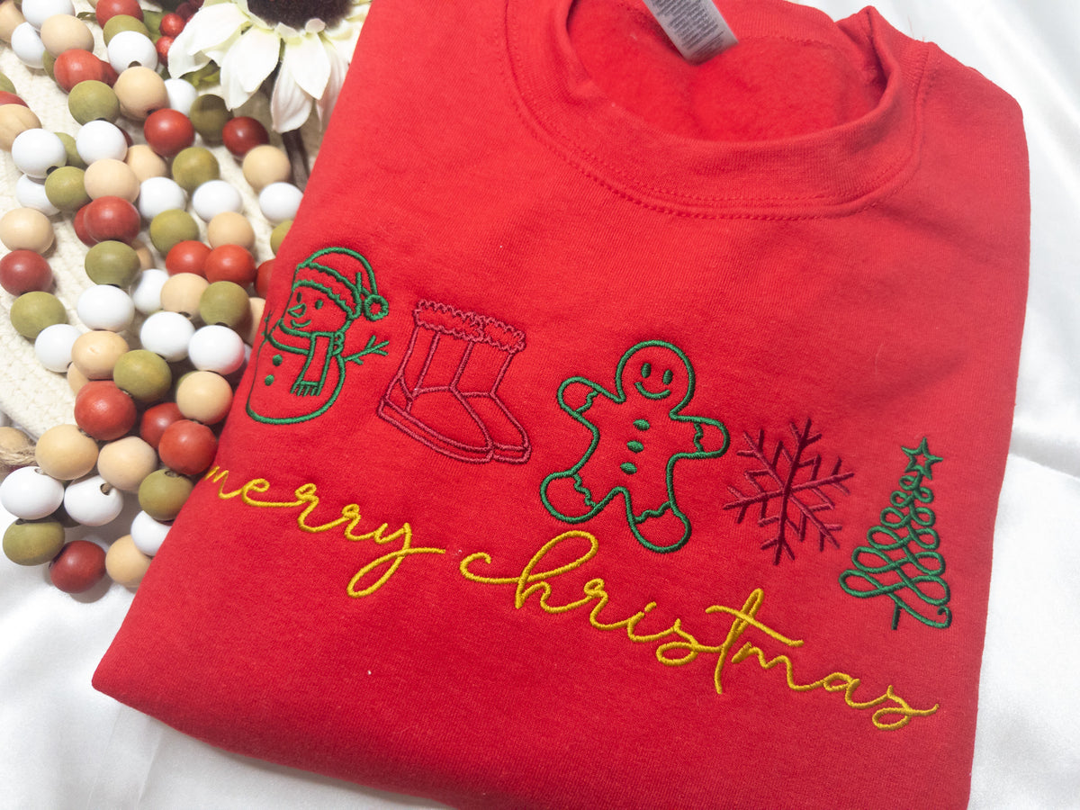 Christmas Embroidered Sweatshirt, Coquette Bow Holiday Crewneck