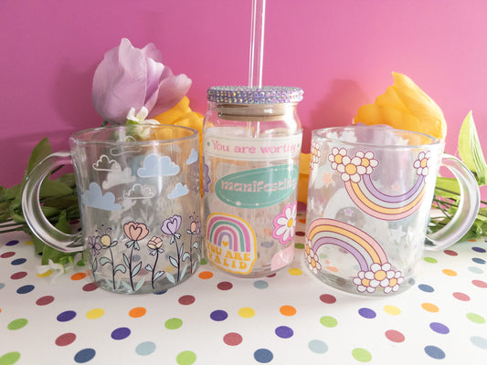 Spring Glass Can| Spring Flower Clear Mug