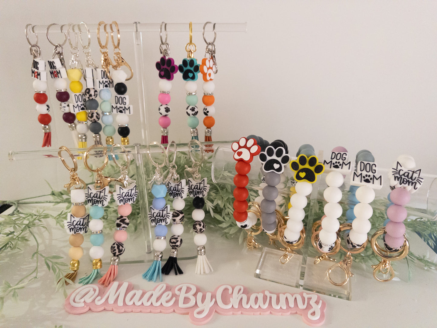 Dog and Cat Mom Silicone Beads Keychain/Wristlet