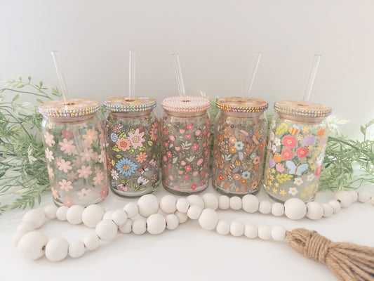 Floral Glass Can
