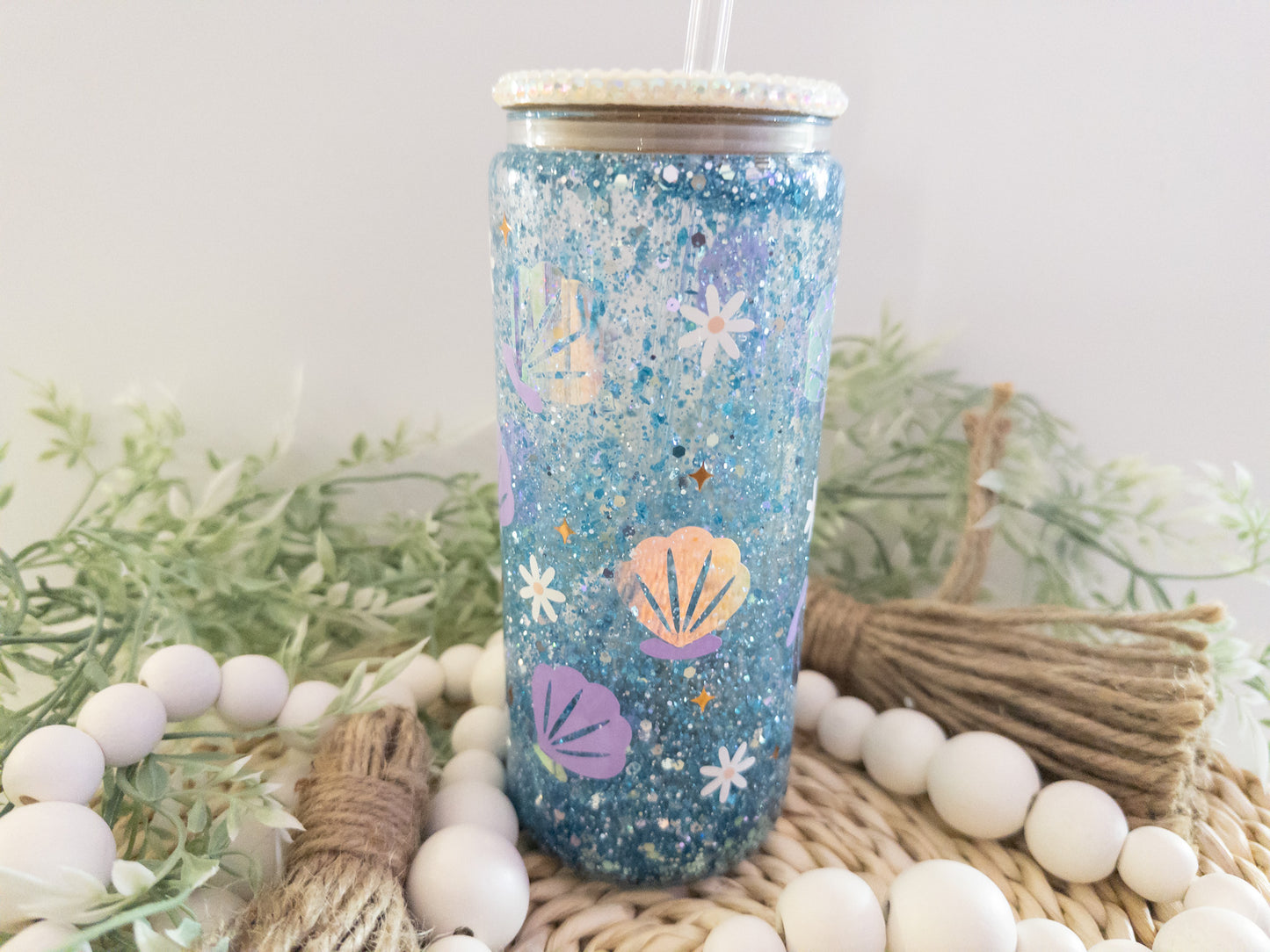 Sea Shell Snow Globe Glass Can