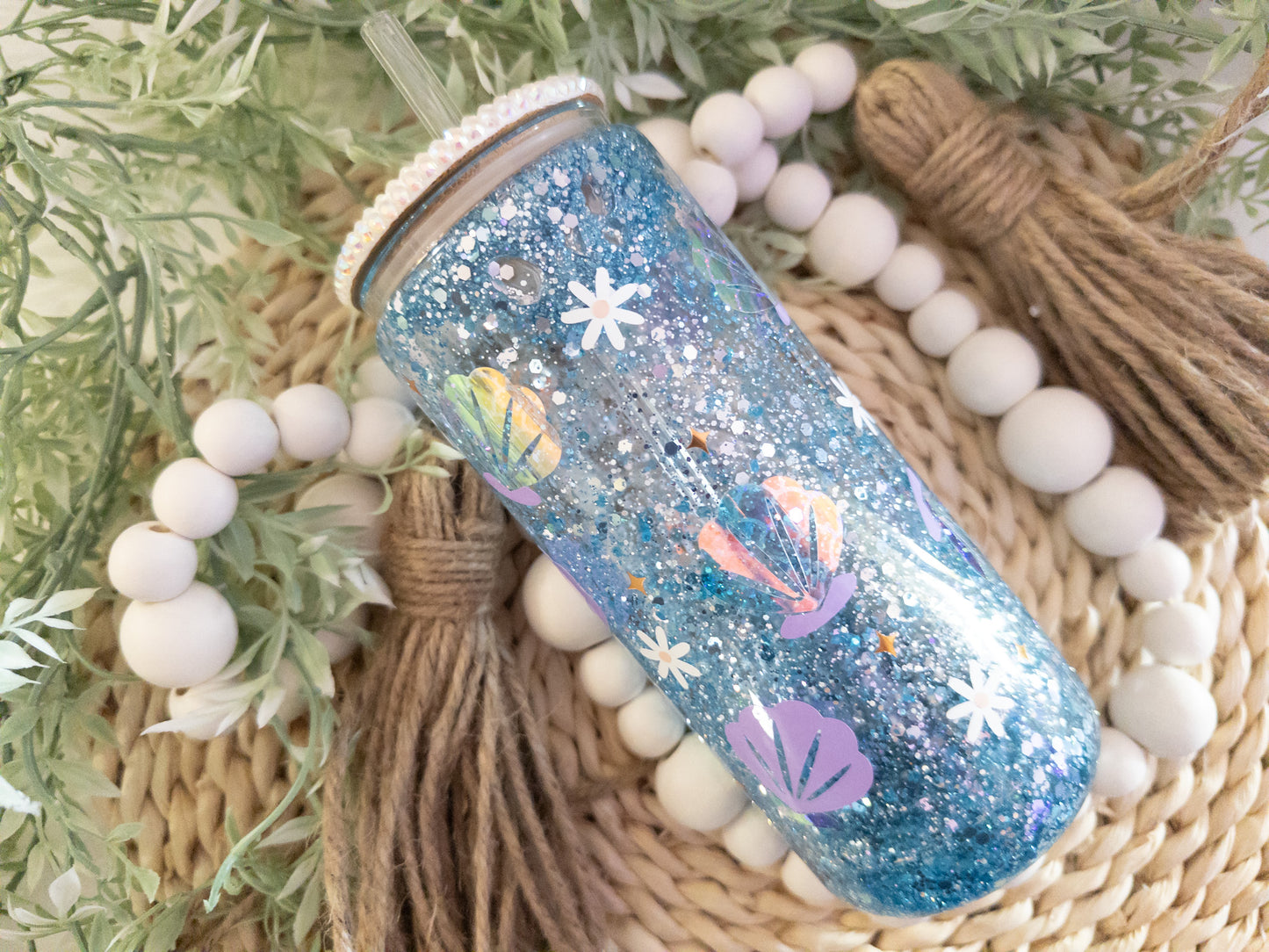 Sea Shell Snow Globe Glass Can