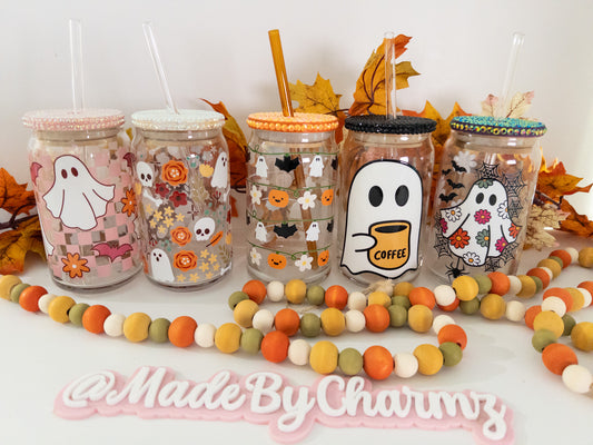 Ghost Glass Can| Halloween Glass Can