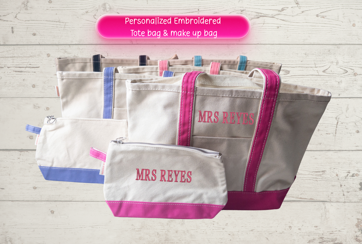 Custom Embroidered Tote Bag and Make Up Bag