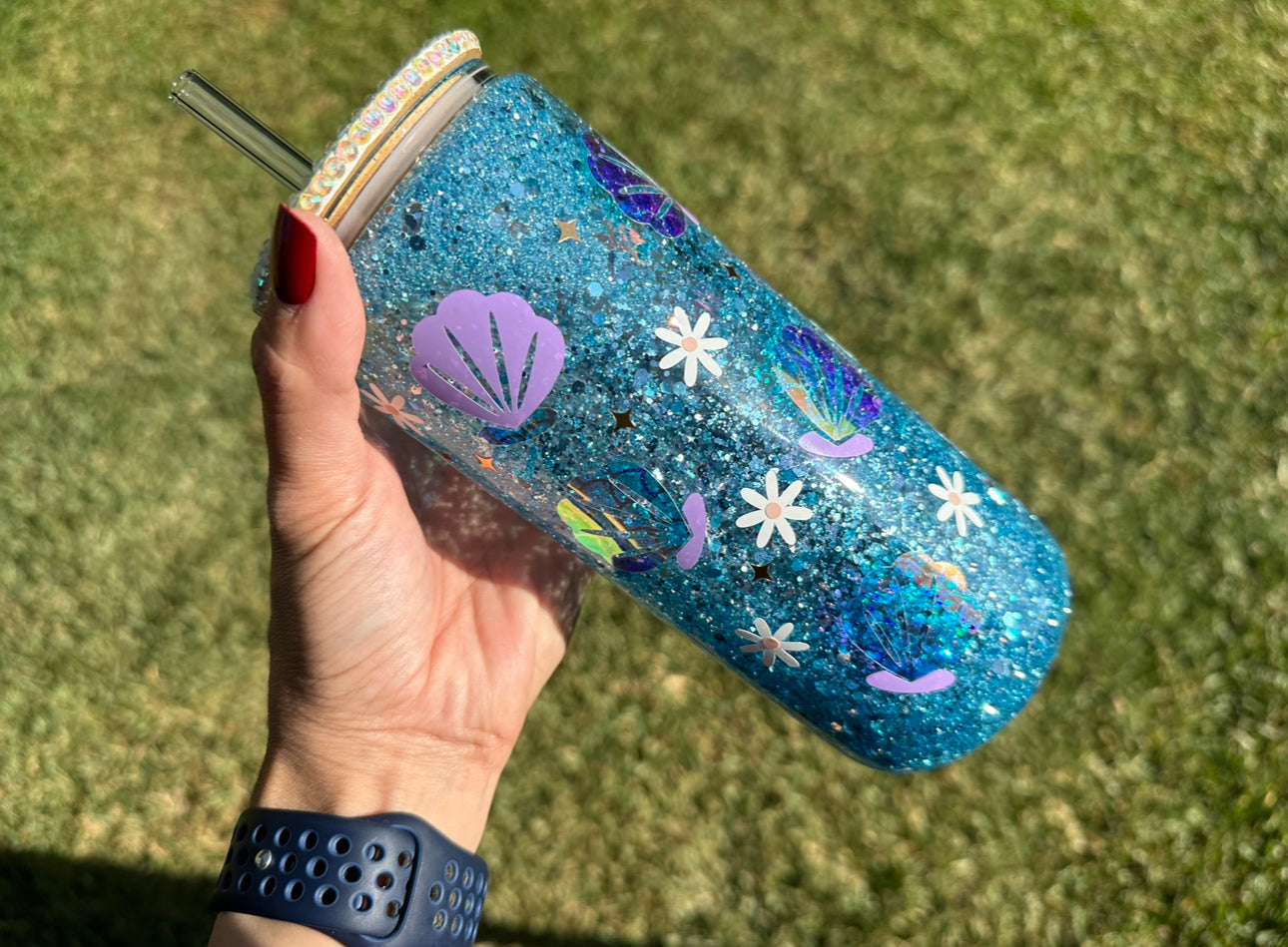 Sea Shell Snow Globe Glass Can