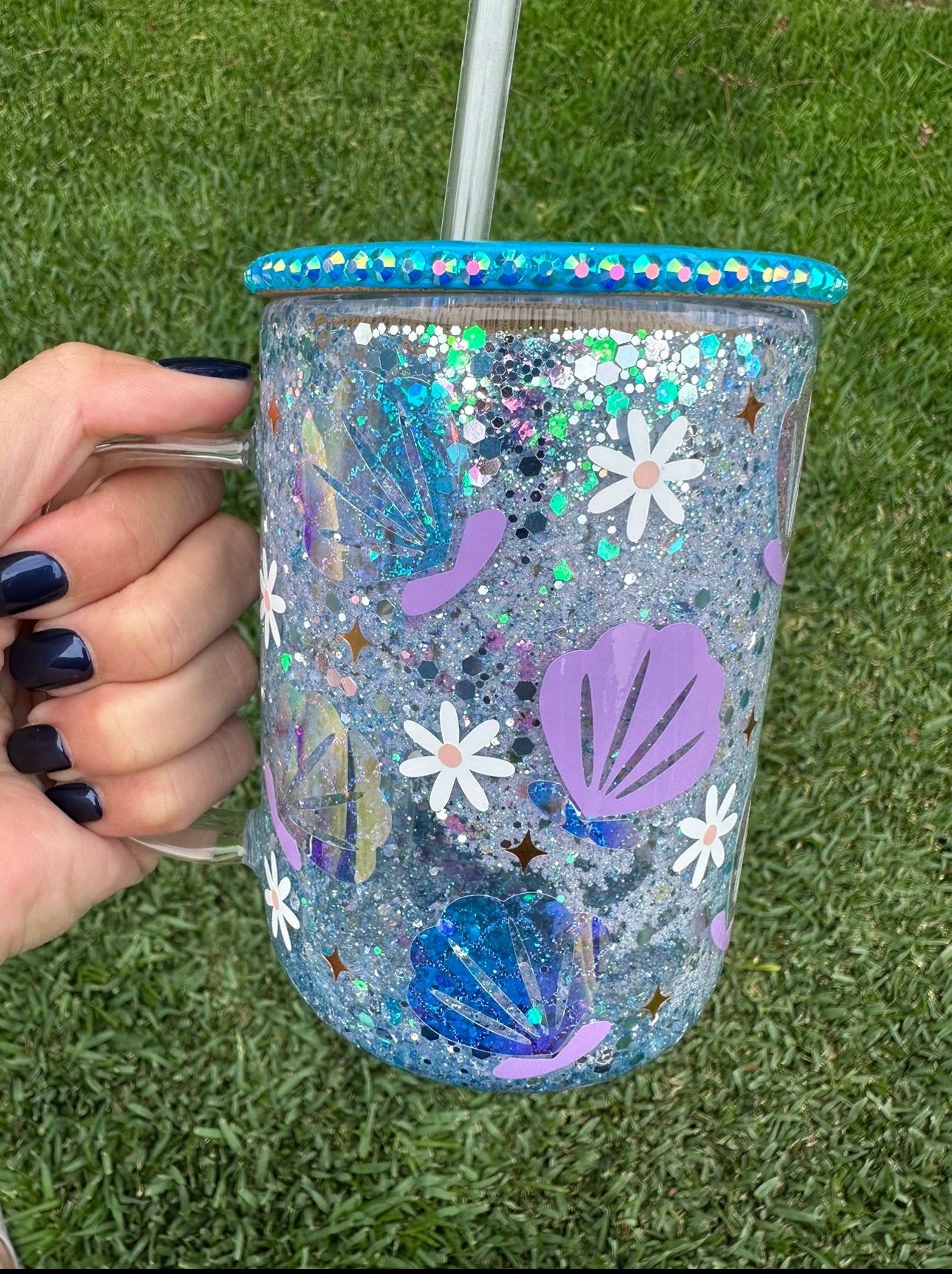 Snow Globe Glass Mug| Seashell Snow Globe Glass Mug