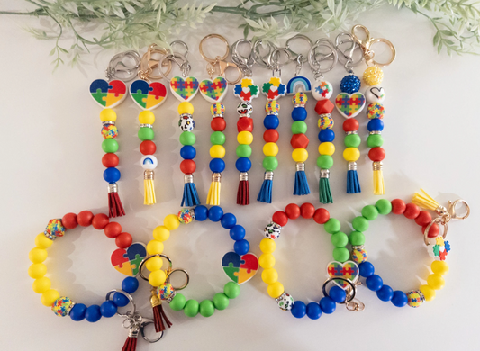 Autism Awareness Silicone Beads Keychain/Wristlet