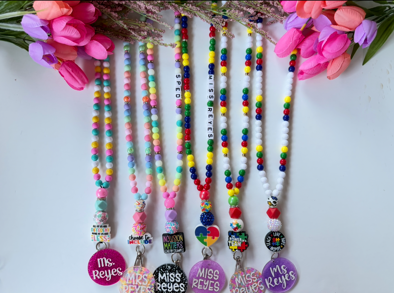 Special Education Teacher Lanyard| Beaded Lanyard, SPED Teacher ID Holder, Therapist Badge Holder, Autism Awareness lanyard
