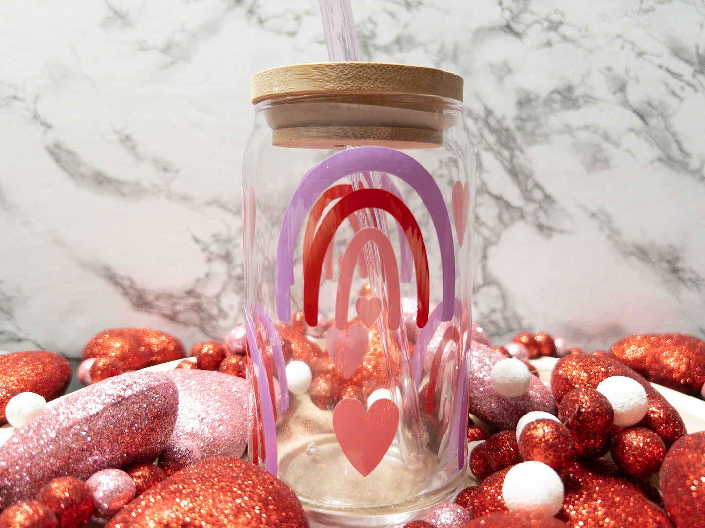 Rainbow and Hearts Glass Can