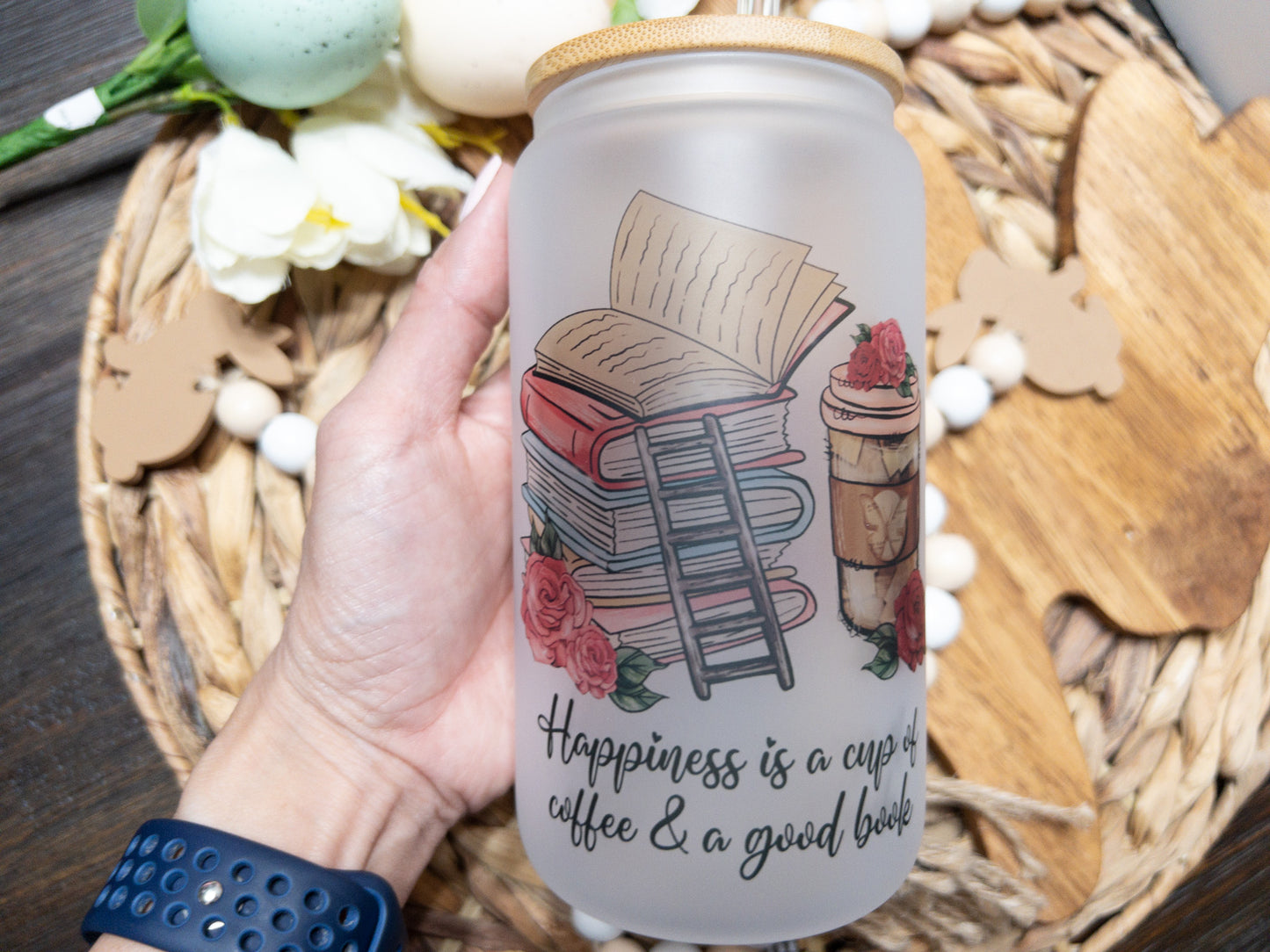 Coffee & Book Glass Can